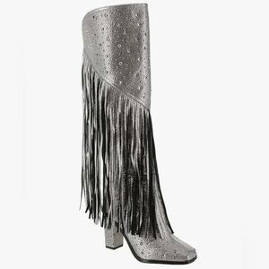 🔹️Jessica Simpson🔹️ Pewter ASIRE  Rhinestone Tall Shaft Fringe Boots